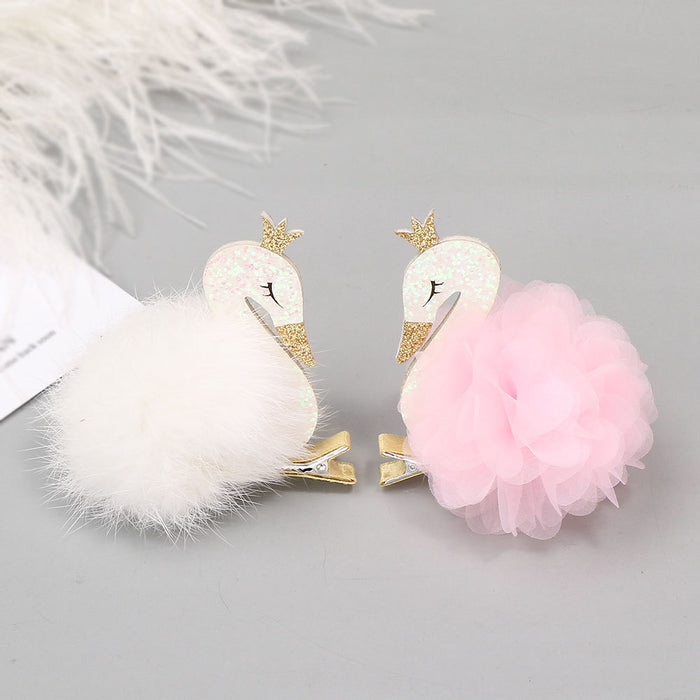 Wholesale 3D Pearl Lace Swan Hair Clip Hair Ball Children Hair Clip MOQ≥3 JDC-HC-MeiQ002