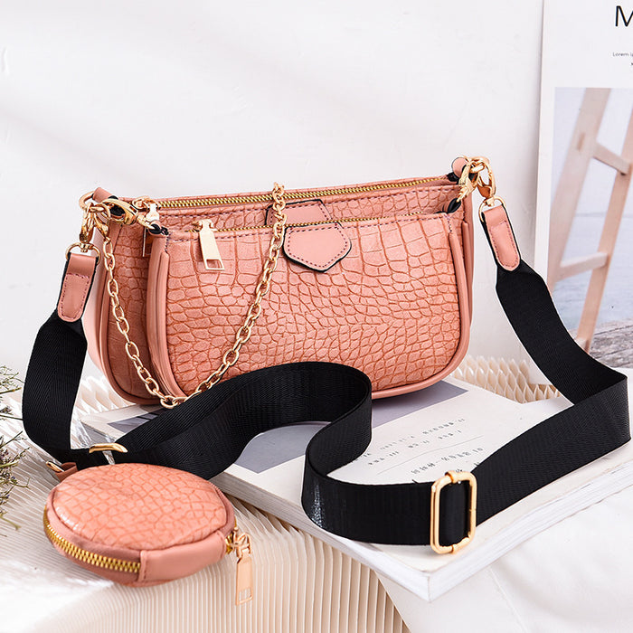 Wholesale Shoulder Bag PU Crocodile Pattern Diagonal 3 Piece Set JDC-SD-Yiou003