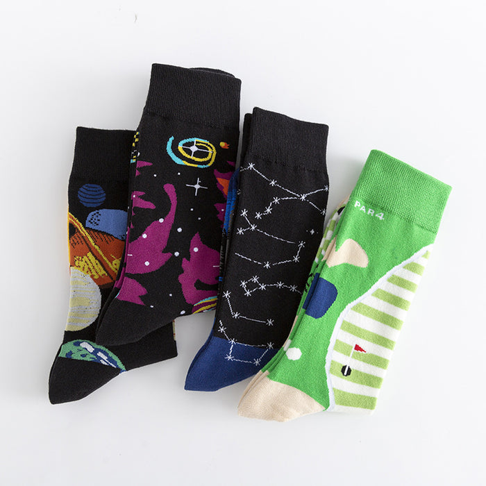 Wholesale Sock Cotton Mid Tube Breathable Sweat Absorb Colorful Starry Universe MOQ≥3 JDC-SK-ShuiH007