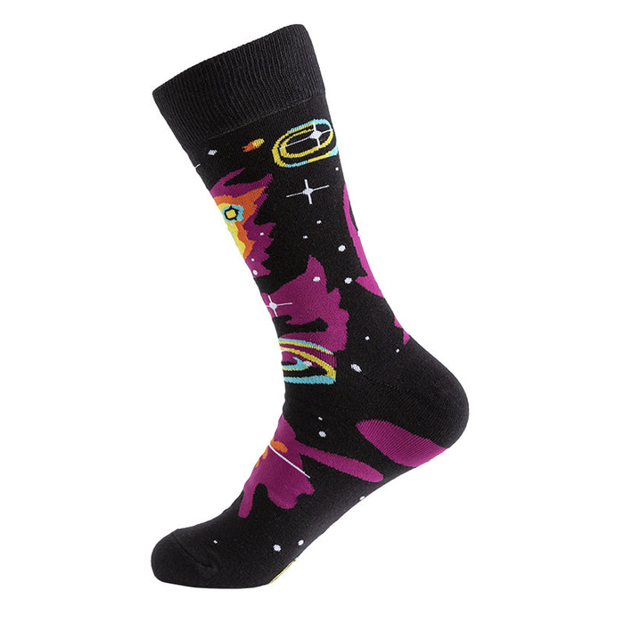 Wholesale Sock Cotton Mid Tube Breathable Sweat Absorb Colorful Starry Universe MOQ≥3 JDC-SK-ShuiH007