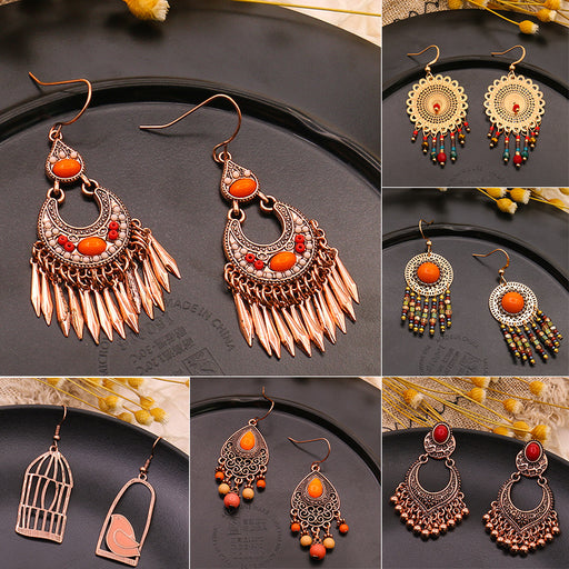 Jewelry WholesaleWholesale crystal vintage gold tassel earrings JDC-ES-HH008 Earrings 汉虹 %variant_option1% %variant_option2% %variant_option3%  Factory Price JoyasDeChina Joyas De China