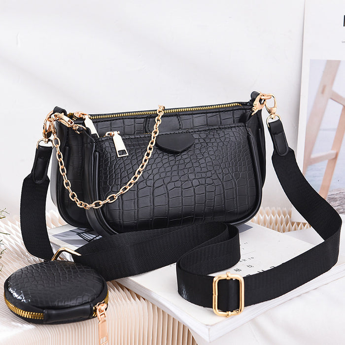 Wholesale Shoulder Bag PU Crocodile Pattern Diagonal 3 Piece Set JDC-SD-Yiou003