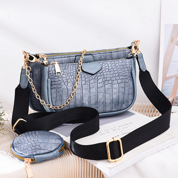 Wholesale Shoulder Bag PU Crocodile Pattern Diagonal 3 Piece Set JDC-SD-Yiou003