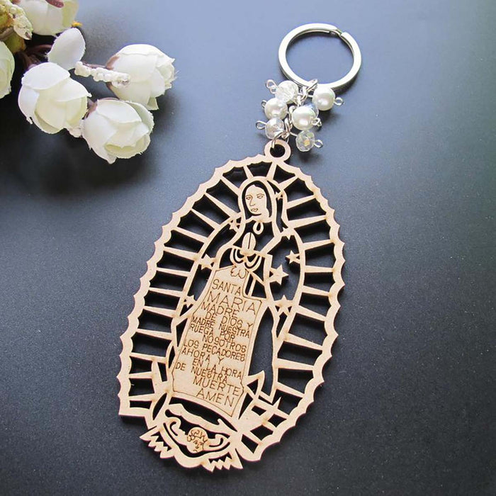 Wholesale Wooden Brand Virgin Mary Alloy Keychain MOQ≥2 JDC-KC-SShan001