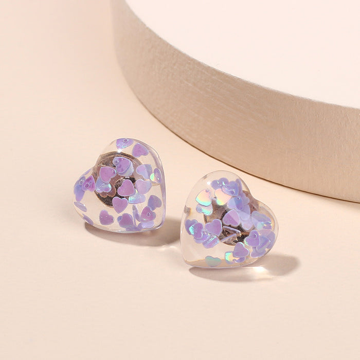 Wholesale Heart Shape Clear Resin Sequins 925 Silver Post Earrings MOQ≥2 JDC-ES-Yir012