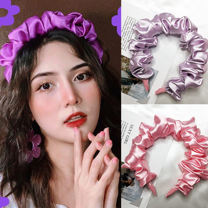 Jewelry WholesaleWholesale Simulated Silk Solid Color Bubble Fold Thin Hairband JDC-HD-Lizhen002 Headband 栗臻 %variant_option1% %variant_option2% %variant_option3%  Factory Price JoyasDeChina Joyas De China