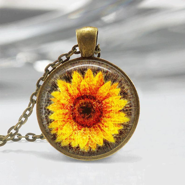 Wholesale Sunflower Flower Time Gemstone Necklace JDC-NE-Saip031