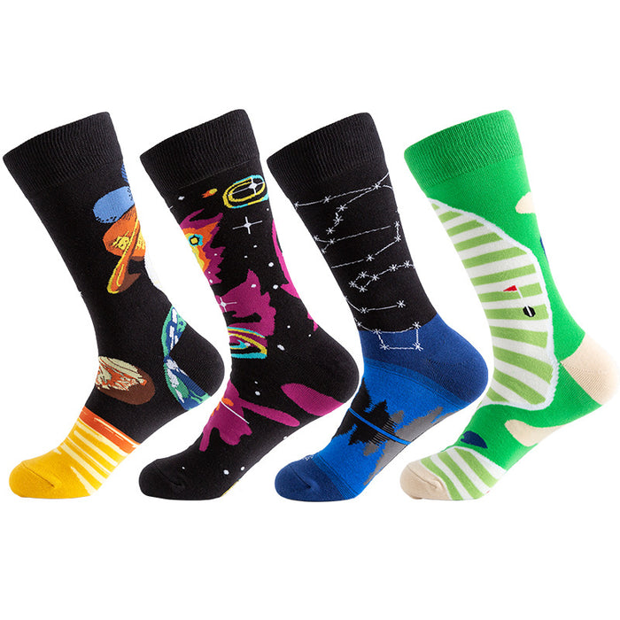 Wholesale Sock Cotton Mid Tube Breathable Sweat Absorb Colorful Starry Universe MOQ≥3 JDC-SK-ShuiH007