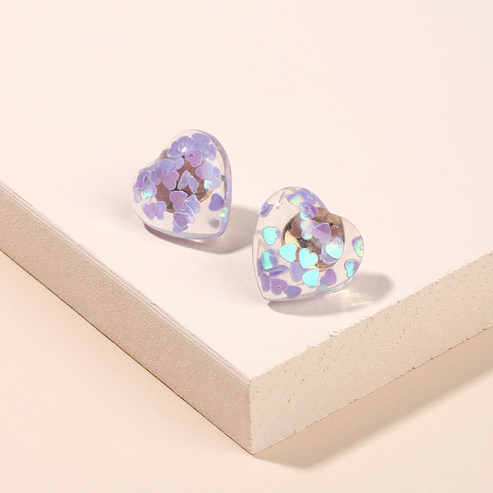 Wholesale Heart Shape Clear Resin Sequins 925 Silver Post Earrings MOQ≥2 JDC-ES-Yir012