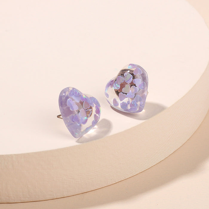 Wholesale Heart Shape Clear Resin Sequins 925 Silver Post Earrings MOQ≥2 JDC-ES-Yir012