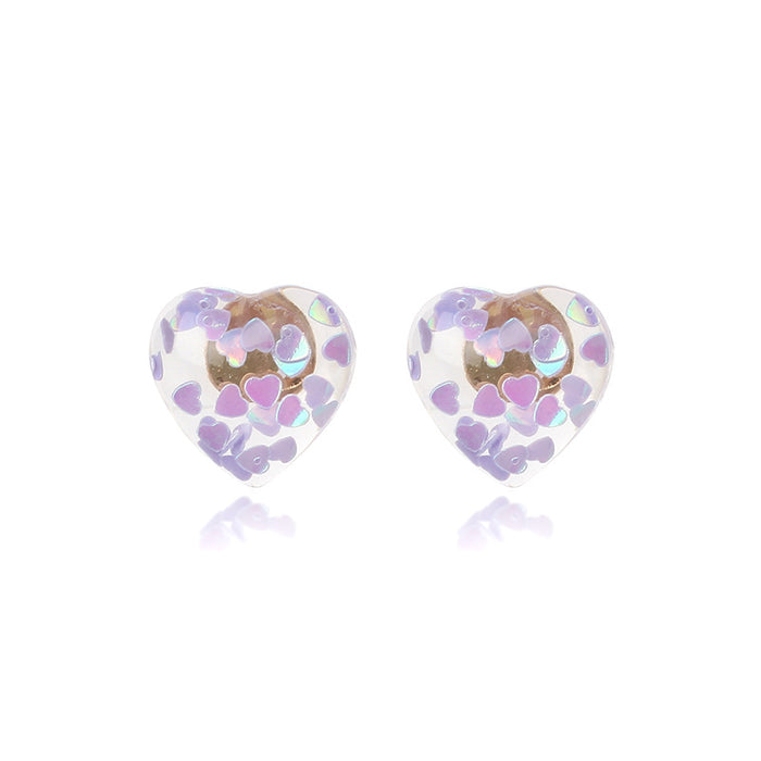 Wholesale Heart Shape Clear Resin Sequins 925 Silver Post Earrings MOQ≥2 JDC-ES-Yir012