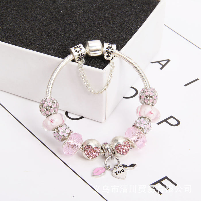 Wholesale DIY Fashion Versatile Pink Ladies Crystal Diamond Beaded Bracelet (F) JDC-BT-QinC001