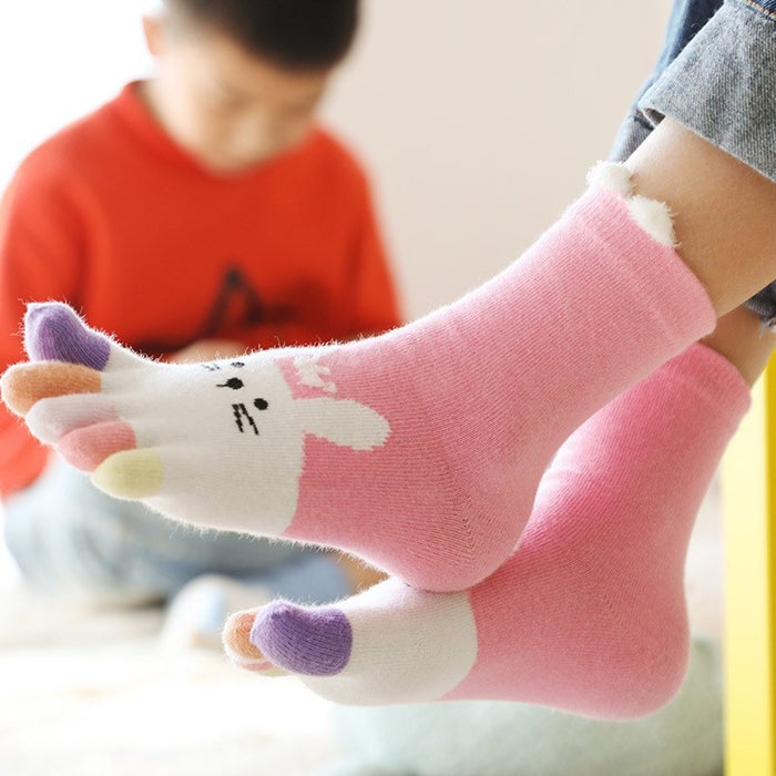 Wholesale Sock Cotton Breathable Sweat Absorbing Mid Tube Cartoon Children Five Finger Socks JDC-SK-MianH002