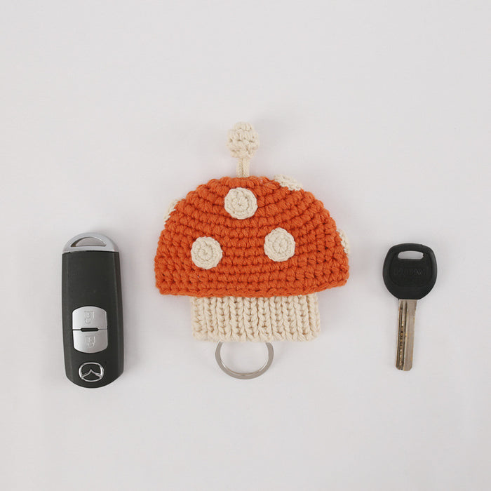 Wholesale handmade cartoon knitted key bag hand knitted small mushroom MOQ≥3 JDC-KC-BDXY004