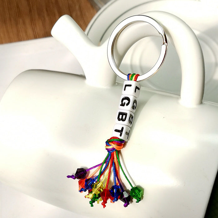 Jewelry WholesaleWholesale rainbow tassel letter color woven keychain MOQ≥2 JDC-KC-HaoL001 Keychains 豪灵 %variant_option1% %variant_option2% %variant_option3%  Factory Price JoyasDeChina Joyas De China