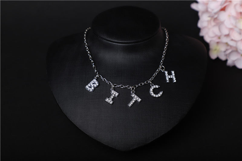 Wholesale BITCH Rhinestone Metal Necklace JDC-NE-BYC003