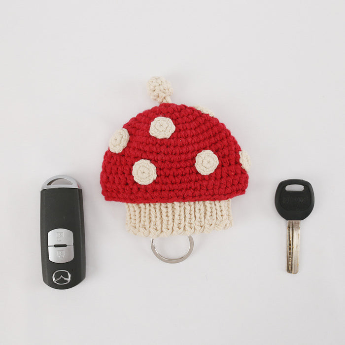 Wholesale handmade cartoon knitted key bag hand knitted small mushroom MOQ≥3 JDC-KC-BDXY004