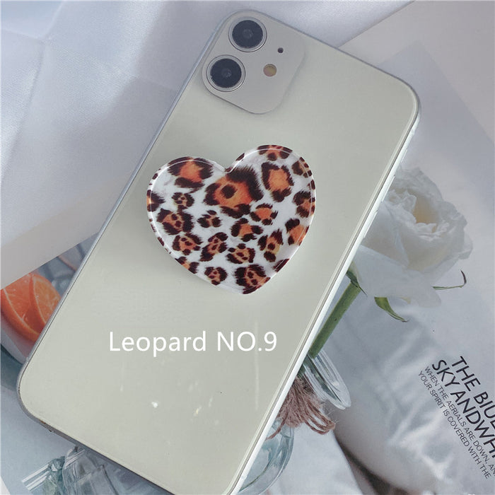 Wholesale Grips Mobile Phone Holder Leopard Print Heart Shaped Retractable Airbag Holder MOQ≥2 JDC-PS-weijiu009