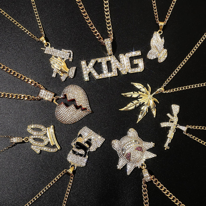 Wholesale Necklaces Alloy Rhinestone Punk Hip Hop Alphabet Men JDC-NE-ManY012