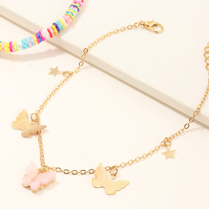 Wholesale multi-element beach style soft pottery anklet butterfly pentagram JDC-AS-NZ022