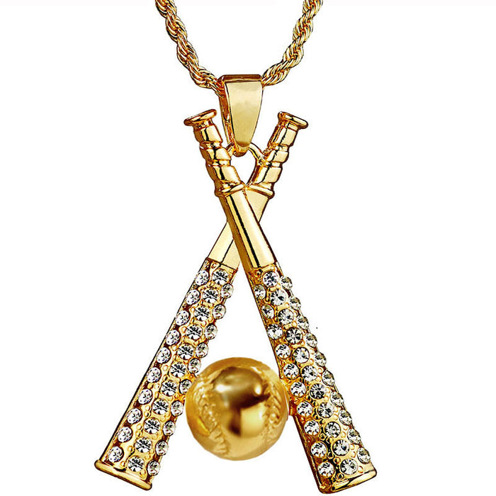 Wholesale HIP Hop Baseball Bat Sports Full Diamond Gold Plated Necklace JDC-NE-GSHC016