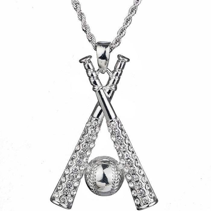 Wholesale HIP Hop Baseball Bat Sports Full Diamond Gold Plated Necklace JDC-NE-GSHC016