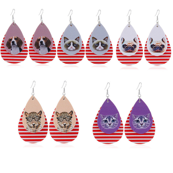 Wholesale Earrings Leather Double Layer Cute Animals MOQ≥2 JDC-ES-ZL037