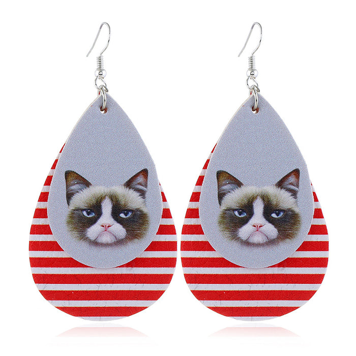 Wholesale Earrings Leather Double Layer Cute Animals MOQ≥2 JDC-ES-ZL037