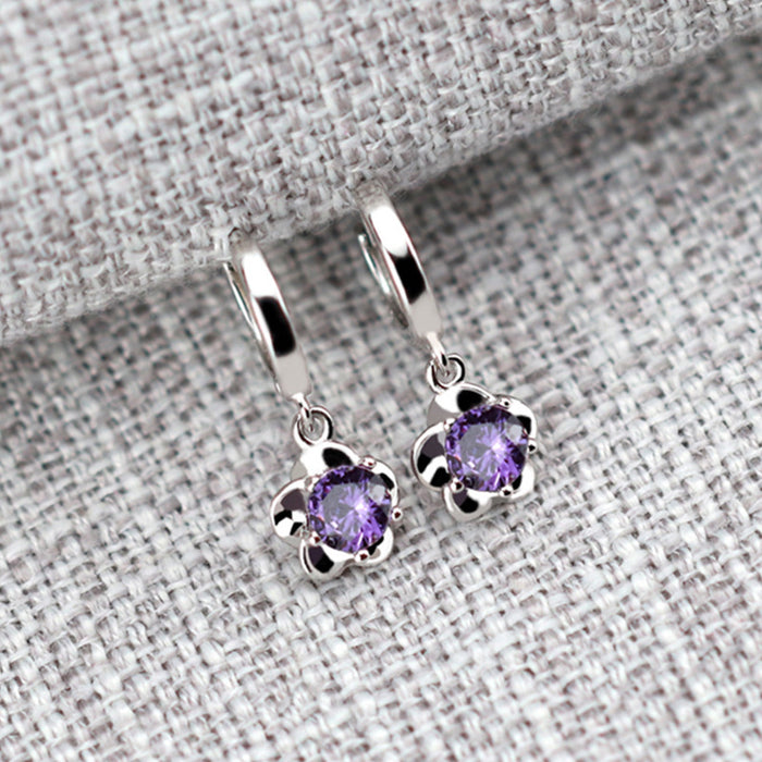 Wholesale zircon earrings white copper silver plated plum ear buckle amethyst JDC-ES-DSL004