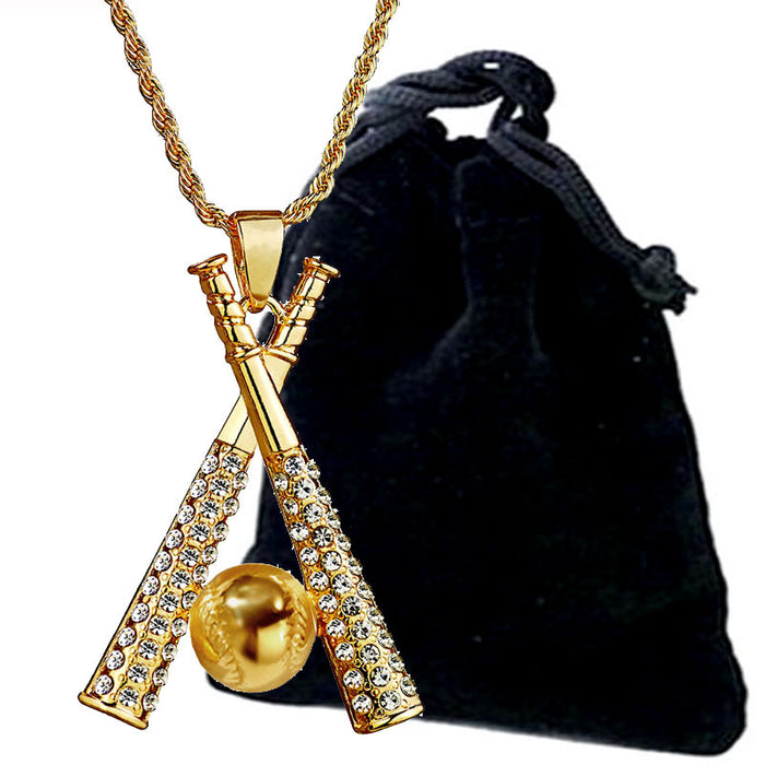 Wholesale HIP Hop Baseball Bat Sports Full Diamond Gold Plated Necklace JDC-NE-GSHC016