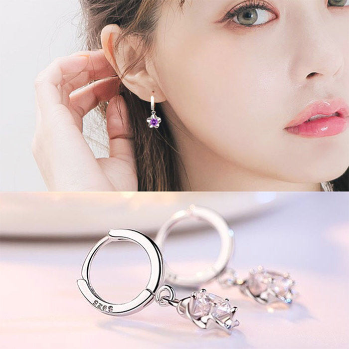 Jewelry WholesaleWholesale zircon earrings white copper silver plated plum ear buckle amethyst JDC-ES-DSL004 Earrings 大森林 %variant_option1% %variant_option2% %variant_option3%  Factory Price JoyasDeChina Joyas De China