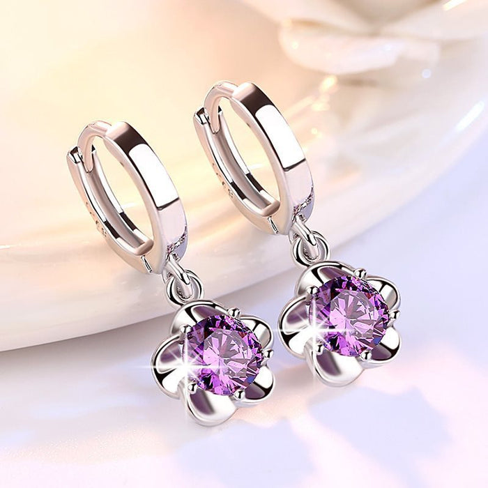 Jewelry WholesaleWholesale zircon earrings white copper silver plated plum ear buckle amethyst JDC-ES-DSL004 Earrings 大森林 %variant_option1% %variant_option2% %variant_option3%  Factory Price JoyasDeChina Joyas De China