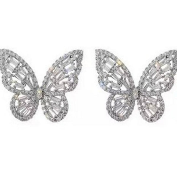 Wholesale 925 Silver Needle Zircon Butterfly Copper Earrings MOQ≥2 JDC-ES-LYun001