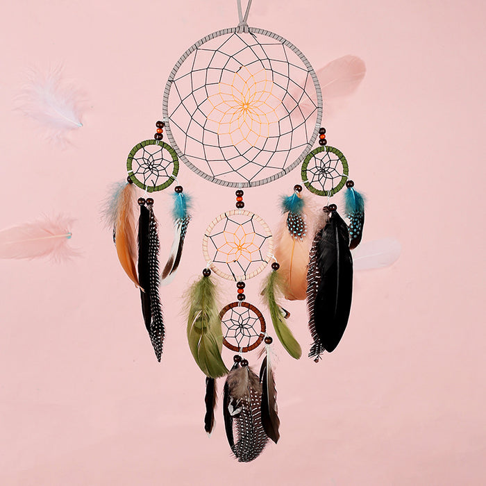 Wholesale Indian Feather Iron Hoop Cotton Thread Woven Dreamcatcher MOQ≥2 JDC-DC-MGu034