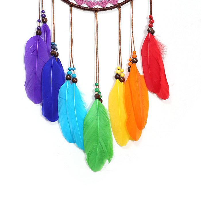 Wholesale Indian Style Dreamcatcher Colorful Feather Ornament MOQ≥2 JDC-DC-YXuan010