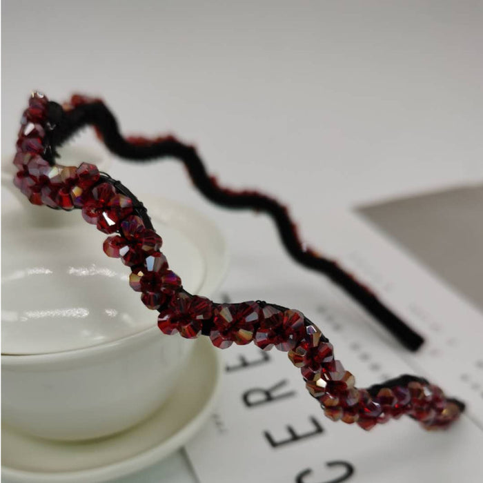 Wholesale Crystal Two Row Wave S Type With Teeth Hand Beaded Hairpin MOQ≥12 JDC-HD-BTang002