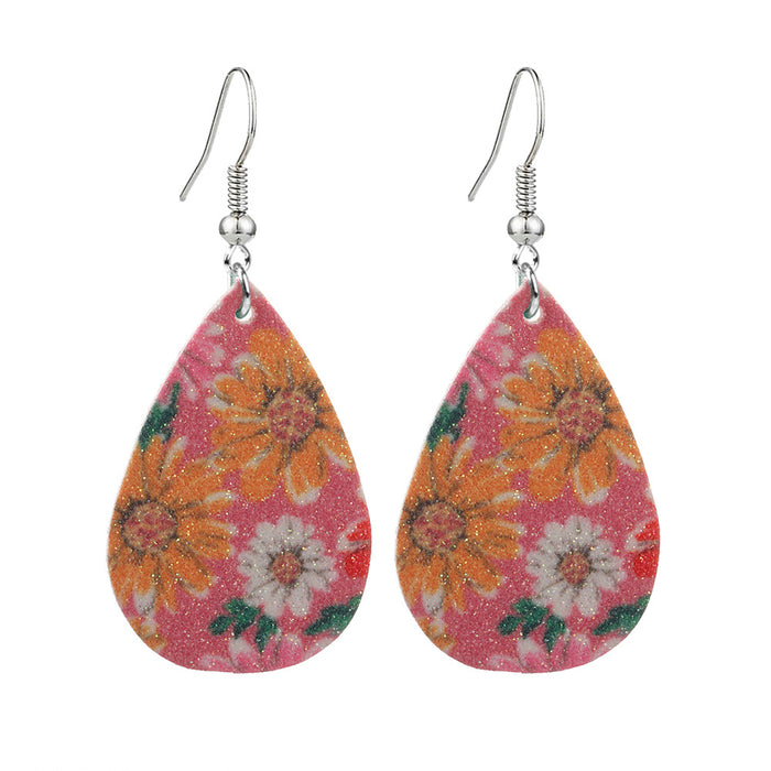 Wholesale Daisy Print Leather Nubuck Earrings MOQ≥2 JDC-ES-Zhongn016