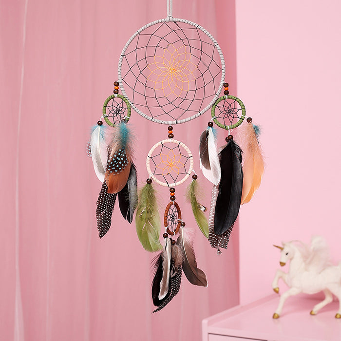 Wholesale Indian Feather Iron Hoop Cotton Thread Woven Dreamcatcher MOQ≥2 JDC-DC-MGu034