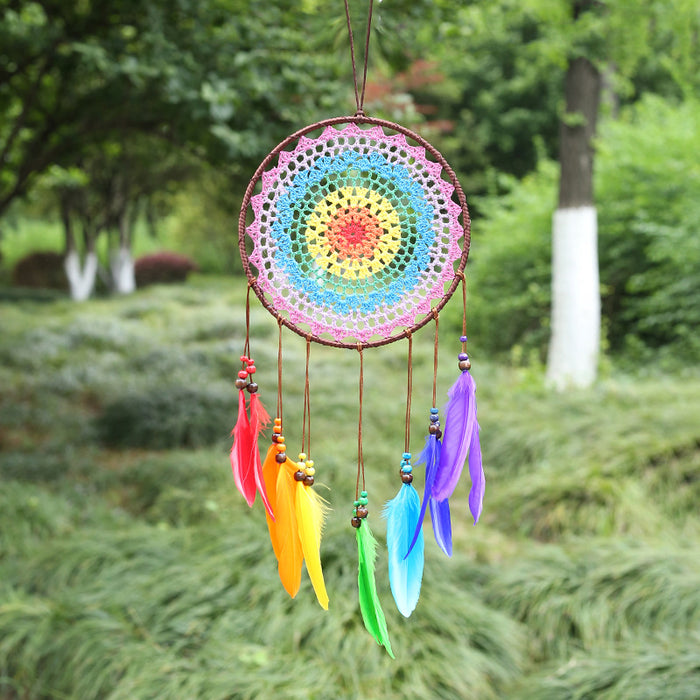 Wholesale Indian Style Dreamcatcher Colorful Feather Ornament MOQ≥2 JDC-DC-YXuan010