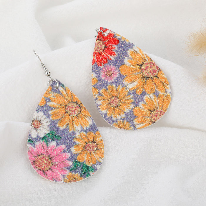 Wholesale Daisy Print Leather Nubuck Earrings MOQ≥2 JDC-ES-Zhongn016