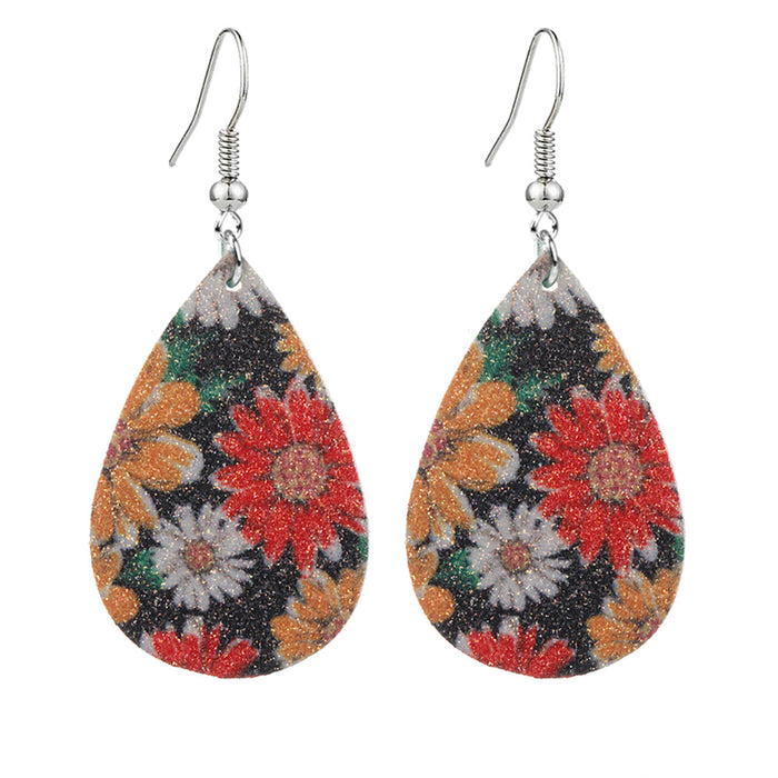 Wholesale Daisy Print Leather Nubuck Earrings MOQ≥2 JDC-ES-Zhongn016