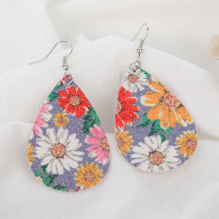 Wholesale Daisy Print Leather Nubuck Earrings MOQ≥2 JDC-ES-Zhongn016