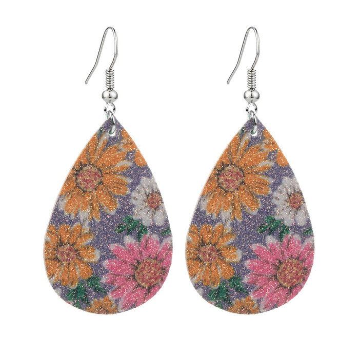 Wholesale Daisy Print Leather Nubuck Earrings MOQ≥2 JDC-ES-Zhongn016