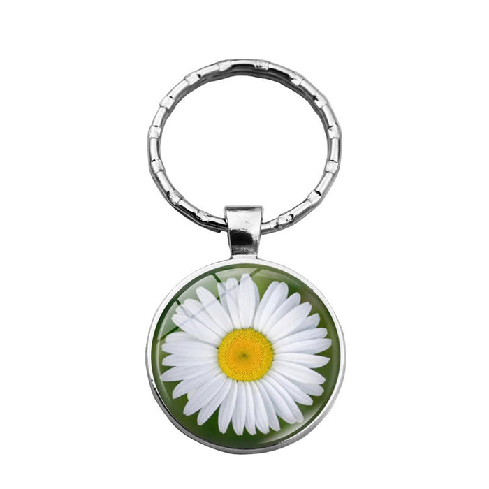 Wholesale girasol margarita aleación plateado vidrio gemstone keychain jdc-kc-xus008