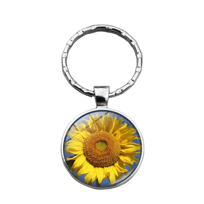 Wholesale girasol margarita aleación plateado vidrio gemstone keychain jdc-kc-xus008