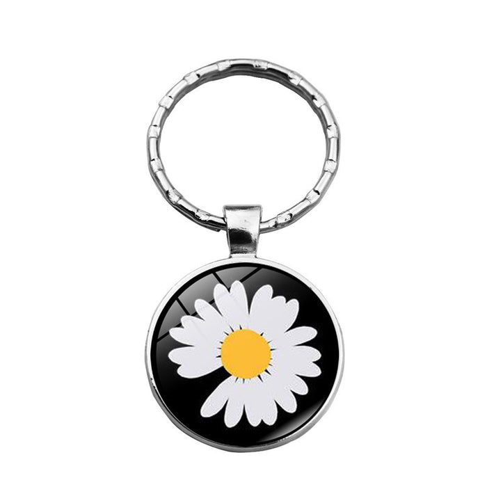 Wholesale girasol margarita aleación plateado vidrio gemstone keychain jdc-kc-xus008