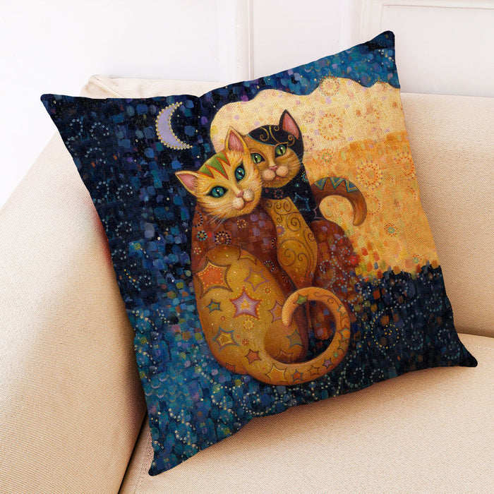 Wholesale Pillow Cover Art Mural Cat Print Cotton Linen Hug JDC-PW-Jiongkun003