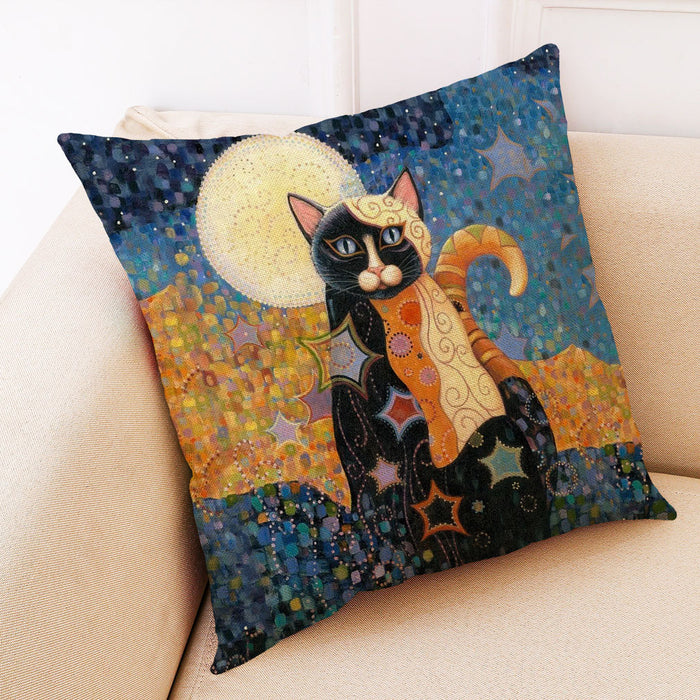 Wholesale Pillow Cover Art Mural Cat Print Cotton Linen Hug JDC-PW-Jiongkun003