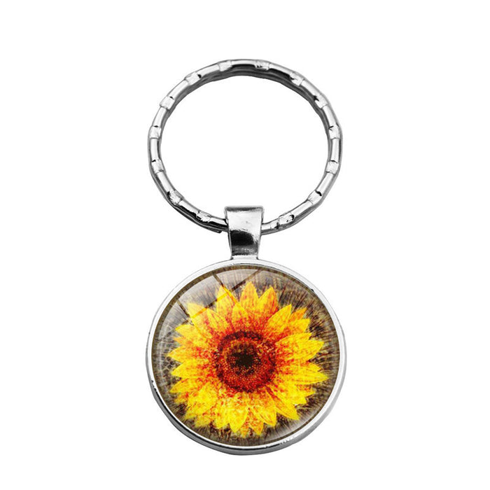 Wholesale girasol margarita aleación plateado vidrio gemstone keychain jdc-kc-xus008