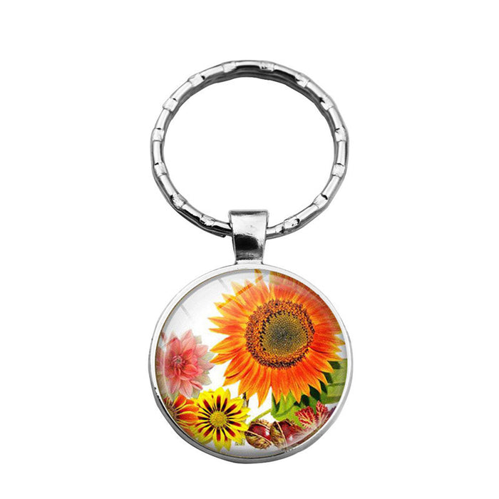 Wholesale girasol margarita aleación plateado vidrio gemstone keychain jdc-kc-xus008